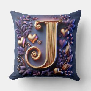 Golden Letter J With Floral Heart Details ✨ Throw Pillow