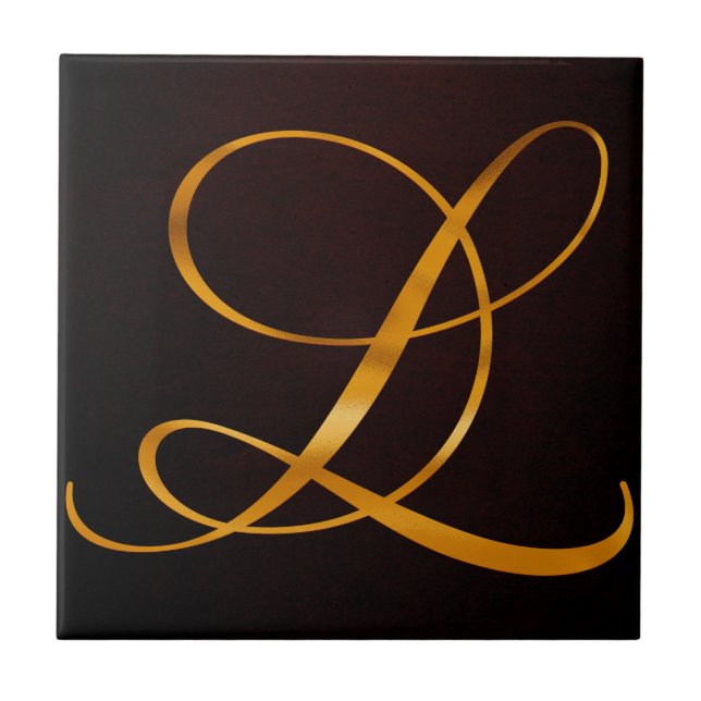 Golden letter L in vintage design Ceramic Tile (Front)