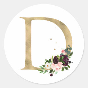 Golden letter MONOGRAMM boho burgundy flowers  Cla Classic Round Sticker