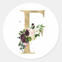 Golden letter MONOGRAMM boho burgundy flowers