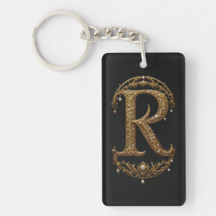 Golden Letter R With Gemstones Baroque Embellishme Keychain