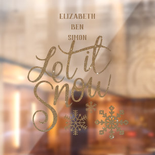 Golden letters snow Christmas spell Window Cling