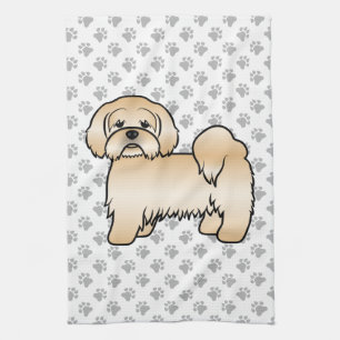 Golden Lhasa Apso Cute Cartoon Dog Illustration Kitchen Towel