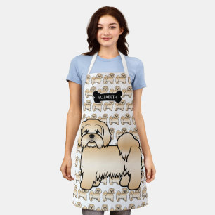 Golden Lhasa Apso Cute Cartoon Dog & Name Apron