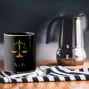 Golden Libra Zodiac Design – Personalized Monogram Two-Tone Coffee Mug