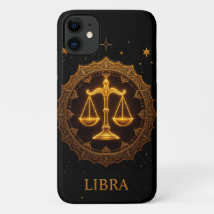 Golden Libra Zodiac Sign Illustration iPhone 11 Case