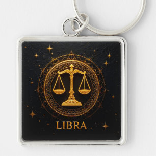 Golden Libra Zodiac Sign Illustration Keychain