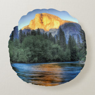 Golden Light on Half Dome Round Pillow