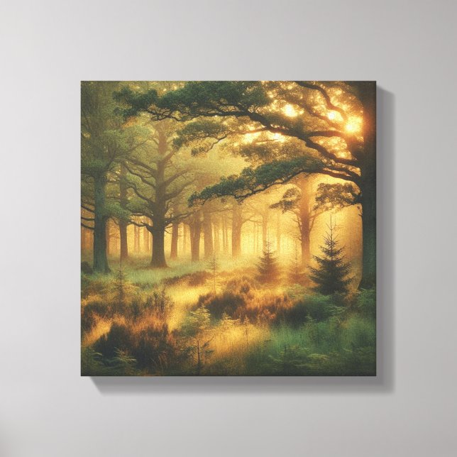 Golden Light Over Vintage Forest Canvas Print (Front)
