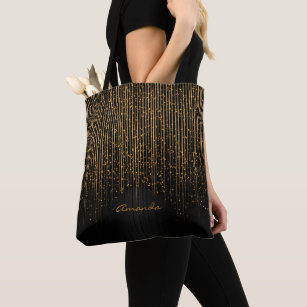 Golden Light Stars and Black Design with DIY Text Tote Bag