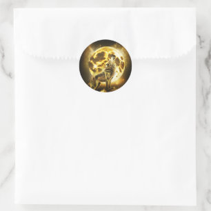 Golden Lightning Wolf Classic Round Sticker