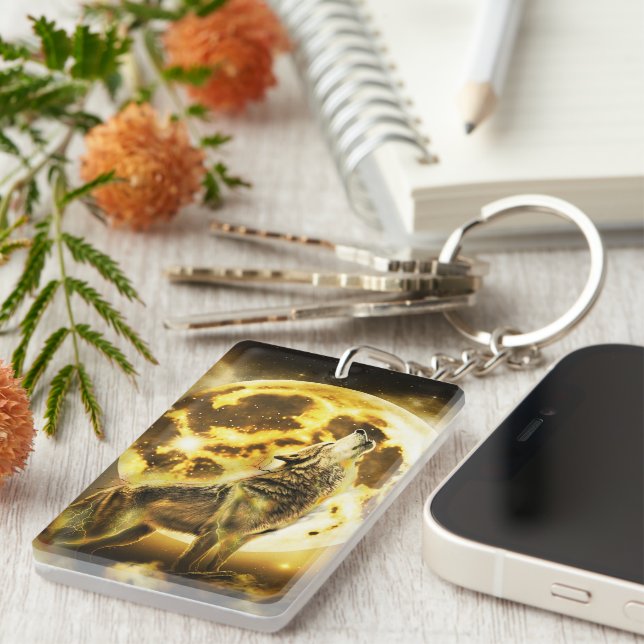 Golden Lightning Wolf Keychain (Front Right)