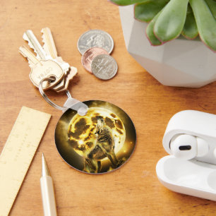 Golden Lightning Wolf Keychain