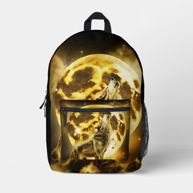 Golden Lightning Wolf Printed Backpack (Front)