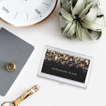 Golden Lights | Personalized Business Card Holder<br><div class="desc">Elegant business card holder features your name and/or business name in modern white lettering on a rich black background. Strands of golden string lights are crisscrossed at the top,  with a blurred bokeh effect.</div>