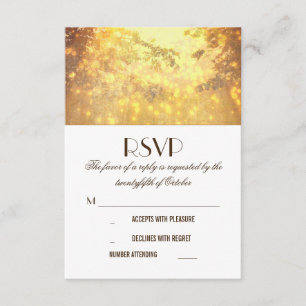 Golden Lights Tree Branches Wedding RSVP Cards
