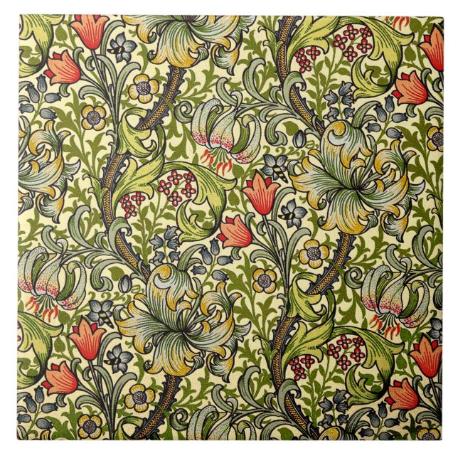 Golden Lily Morris Design Ceramics Tile (Front)