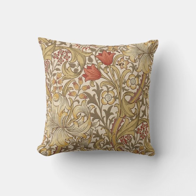 Golden Lily Pattern Version 2 By William Morris Throw Pillow (Front)
