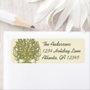 Golden Lime Green Swirl Tree Étiquettes