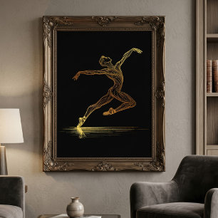 Golden Line Art Ballet Dancer Elegant Illustration Photo Print