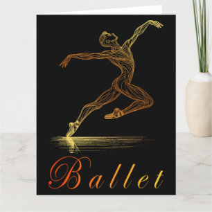 Golden Line Art Ballet Male Dancer Illustration Thank You Card