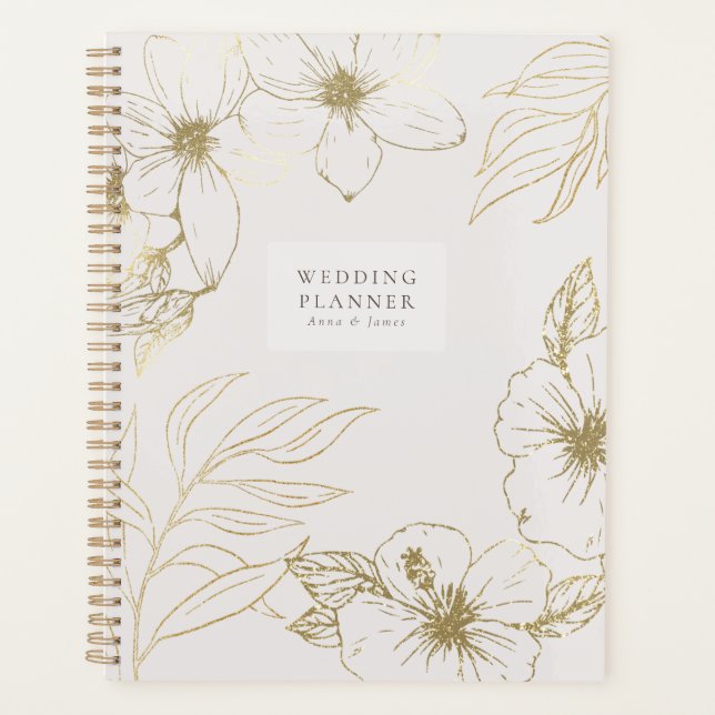 Golden line art floral wedding Planner (Front)