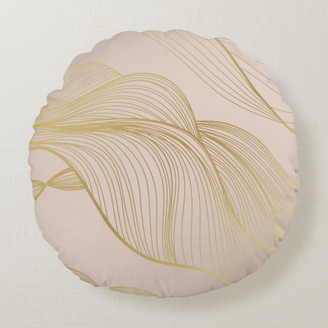 Golden Lines: Luxury Vintage Pattern. Round Pillow (Front)