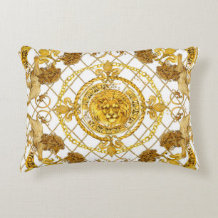 Golden lion: damask silk scarf design accent pillow