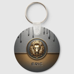 Golden Lion Face With Dripping Metal 🦁 Keychain