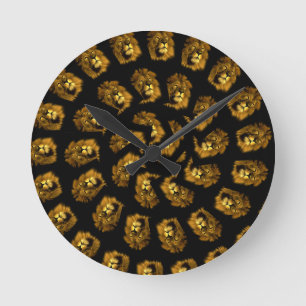Golden Lion Head Abstract Pattern, Round Clock