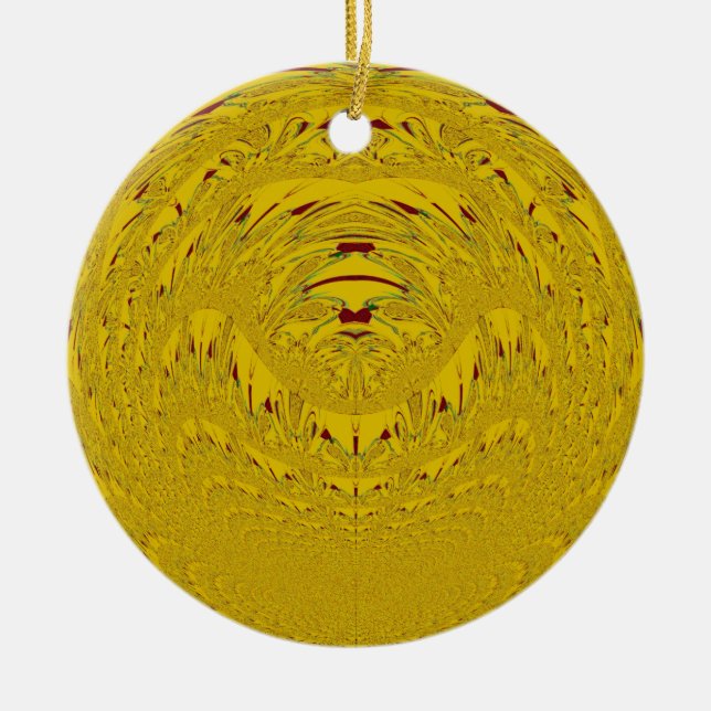 Golden Lion Head Art Print Ceramic Ornament (Front)