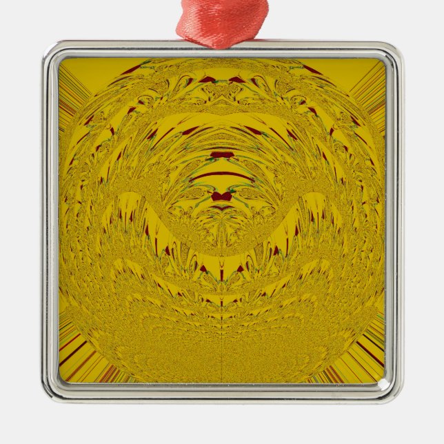 Golden Lion Head Art Print Metal Ornament (Front)