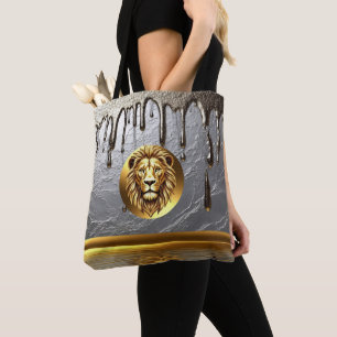 Golden Lion Head With Metal Drip Effect 🦁 Tote Bag