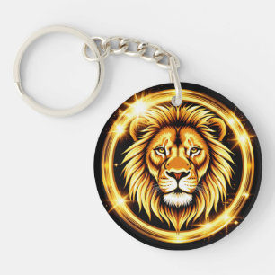 Golden Lion Head With Radiant Glow Keychain