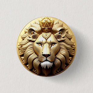 Golden Lion Medallion With Crown 1 Inch Round Button