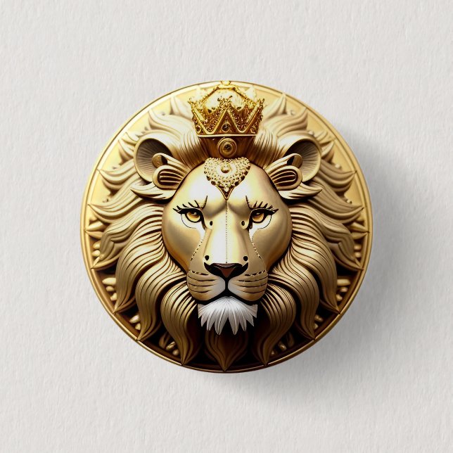 Golden Lion Medallion With Crown 1 Inch Round Button (Front)