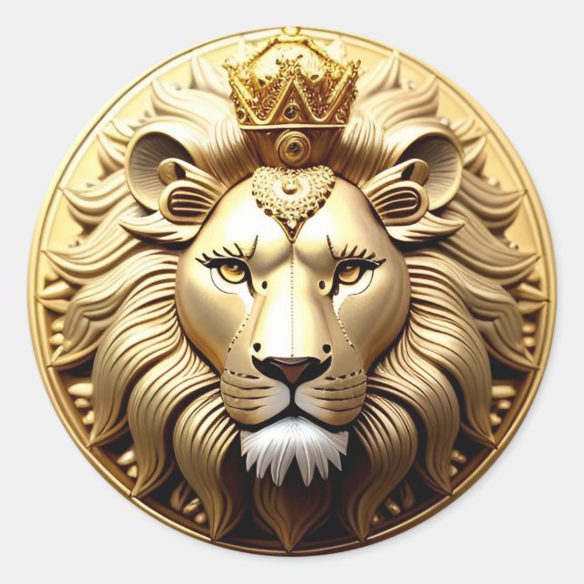 Golden Lion Medallion With Crown Classic Round Sticker (Front)