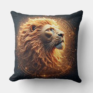 Golden Lion Portrait Symbolizing Strength Throw Pillow