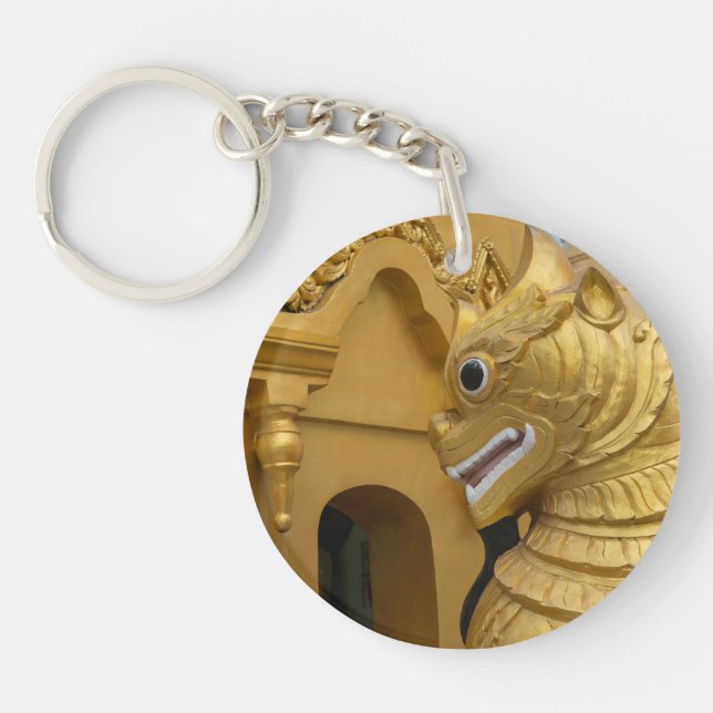 Golden Lion Statue At Temple Keychain (Front)