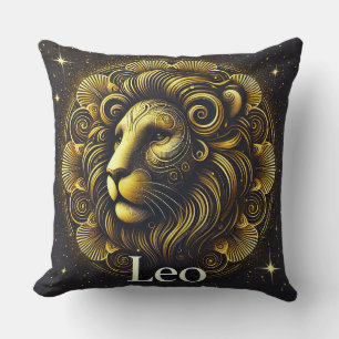 Golden Lion Symbol Representing Strength, Zodiac Throw Pillow