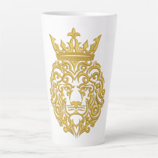 Golden Lion with Crown - Majestic Embroidery Style Latte Mug