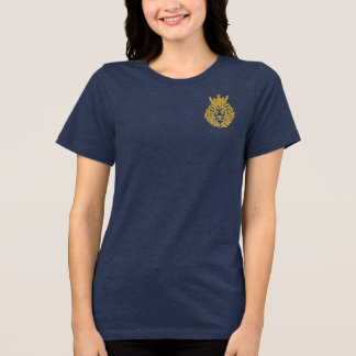 Golden Lion with Crown - Majestic Embroidery Style Tri-Blend Shirt