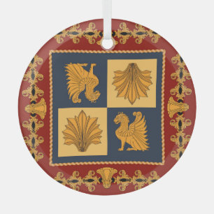 Golden lions: Art Nouveau scarf design Glass Ornament