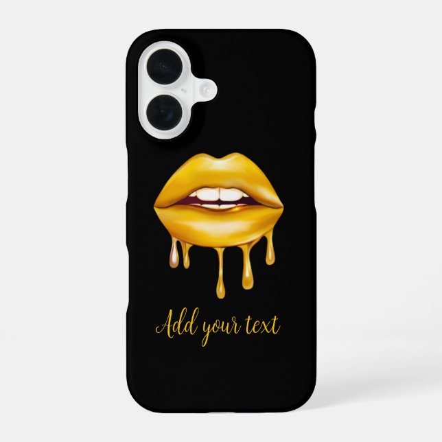 golden lips girly stylish pattern iPhone 16 case (Back)