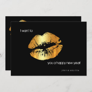 Golden lips Happy New Year invitation card