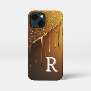 💛 Golden Liquid Drip Glow  Glitter Particle Luxe iPhone 13 Mini Case
