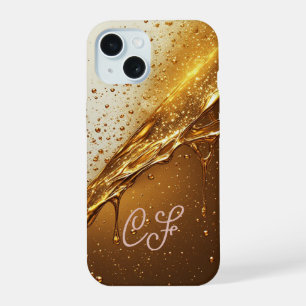Golden Liquid Drip With Glittering Particles iPhone 15 Case