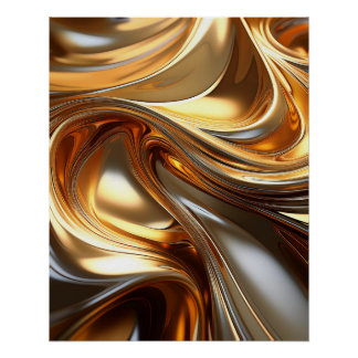 Golden Liquid Metal Waves – Modern Glossy Art Poster