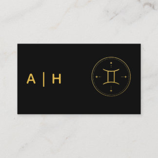 Golden look - Gemini Zodiac -monogram black Business Card