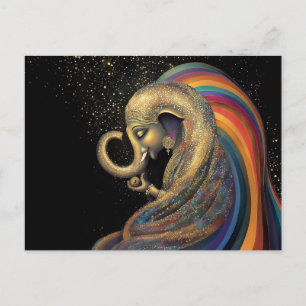 Golden Lord Ganesha Colourful Rainbow Gold Black Postcard